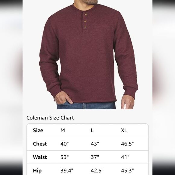 New Coleman 3 Button Sherpa Lined LS Waffle Henley Shirt Front Welt Pocket Sz XL - Picture 2 of 8